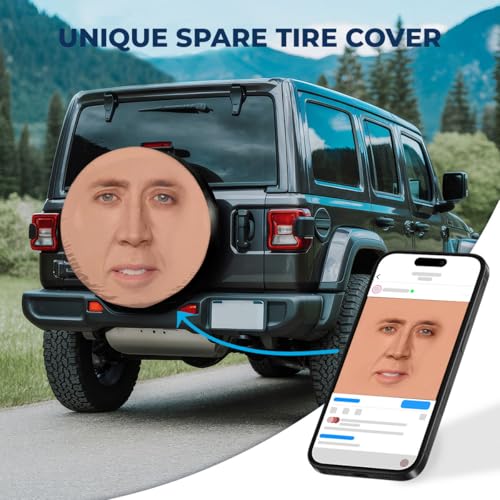 Image of GENANY Funny Famous Face Father's Day PVC Spare Tire Cover for RV Trailer, Waterproof, Size 17 Fits 31-33 Inch