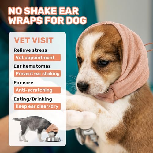 Image of Dog Calming Hoodie, No Shake Ear Wraps for Dogs, Adjustable Dog Ear Muffs for Noise Protection, Ear Wrap Head Cover for Head Warp Anxiety Relief, Hematoma, Grooming and Force Drying