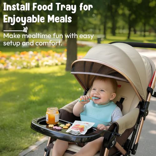 Image of StarAndDaisy Baby Strollers / Pram for 0-3 Year Boys & Girls with Foldable Design, Food Tray, 4 Wheel Suspension, Easy to Convertible& Adjustable Seat, 5 Point Safety Belt, Light Weight & Convenient-Beige