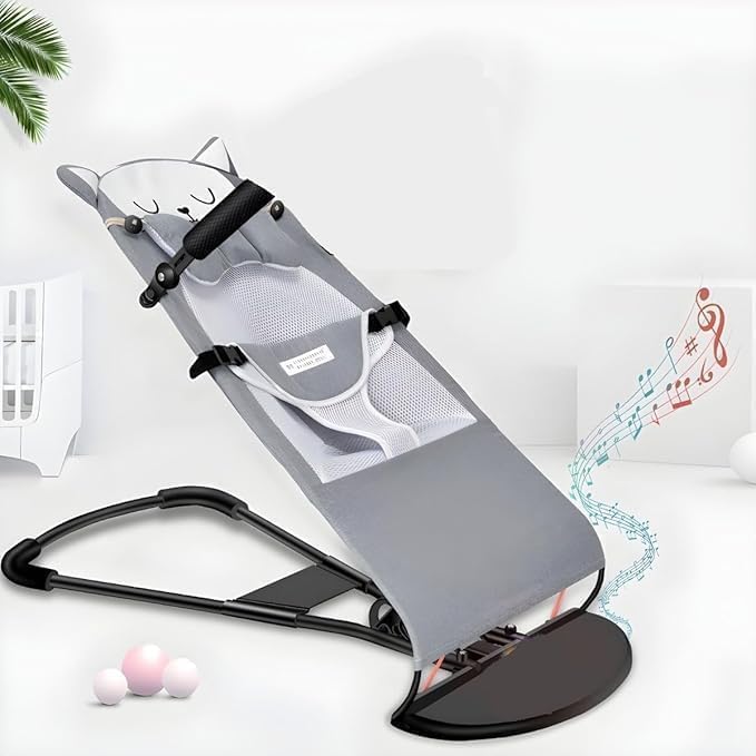 Image of Infant Baby Bouncer & Rocking Chair Foldable Reclining Baby Sleeping & Swing Seat with Ergonomic Design & Soothing Vibration Lightweight Portable Baby Bouncy Chair