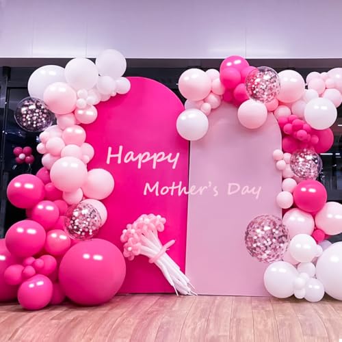 Image of MEBAY Pink Balloon Arch Kit, 146 PCS Hot Pink Light Pastel Pink Metallic Balloons Garland with Confetti for Bridal Baby Shower Birthday Princess Wedding Party Decorations