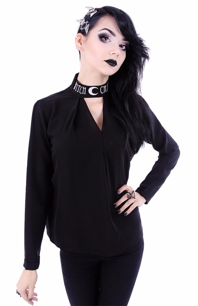 Restyle Witchcraft Choker Blouse Occult Punk Top - Black (XL) at 