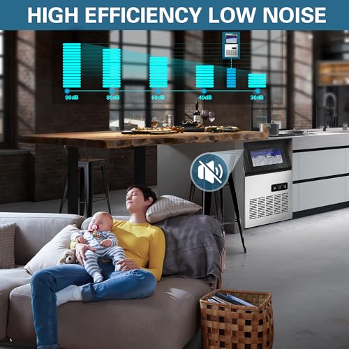 Image of 120LBS /24H Commercial Ice Maker Machine, Freestanding Stainless Steel with Adjustable Ice Thickness & LCD Control,40 Cubes /Cycle,Self-Cleaning,Quiet Operation for Home,Restaurant,Bar