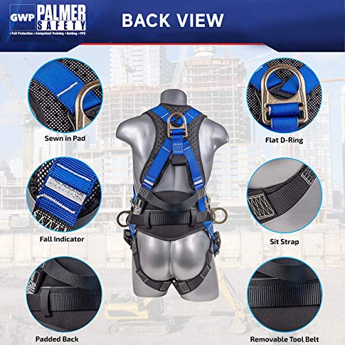 Image of Palmer Safety Fall Protection Safety Harness Hammerhead Series Safety Kit I Premium Harness + Lanyard + D-Ring Extender Kit