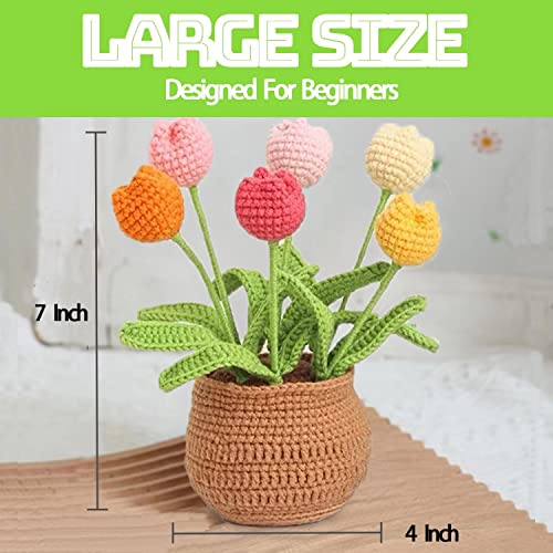 Fecloud Crochet Kit For Beginners - Multicolored Potted Tulip, Beginner Crochet Kit For Adults, Step-By-Step Video Tutorials, Crocheting Knitting Crochet Kit #TOP3