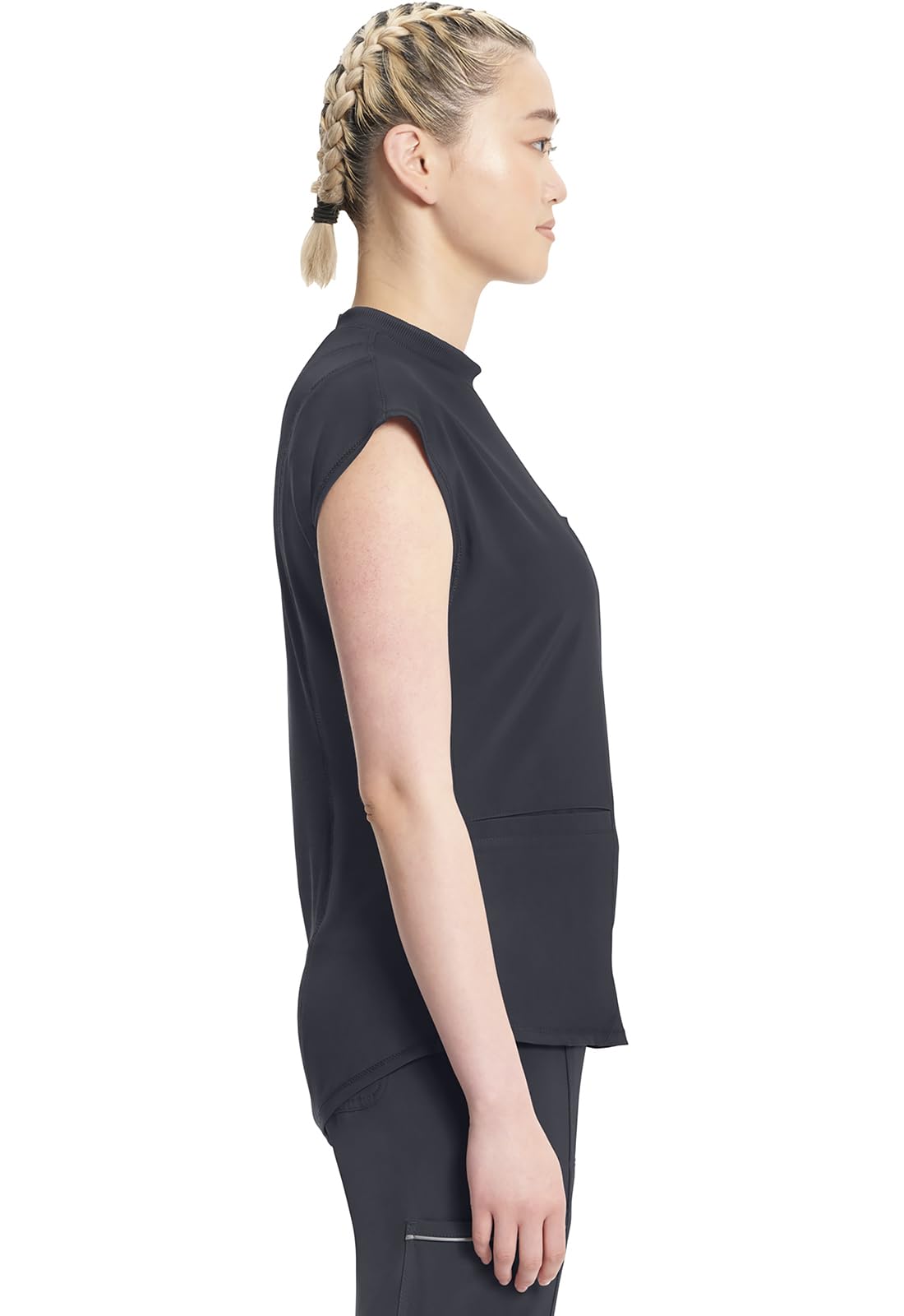 Infinity CK742A Haut à col montant pour femme avec 4 poches, manches dolman et panneau arrière en tricot côtelé – Haut médical élégant