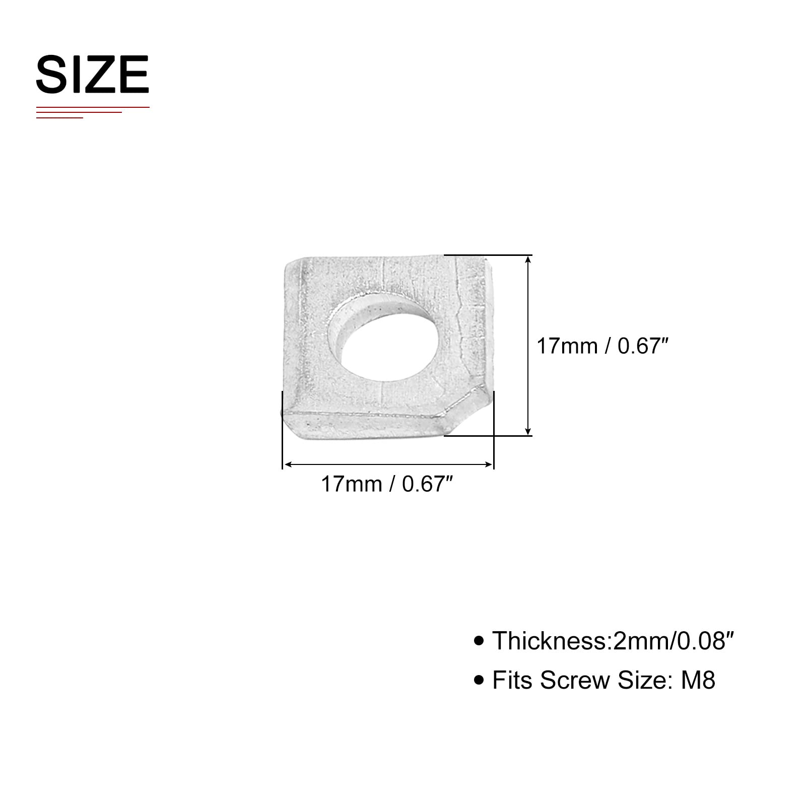 DTGN 17mmx17mmx2mm(LxWxT) Stainless Steel Square Flat Washers, 10Pack, Good for M8 Industrial Machinery Bolt Nut - Image 2