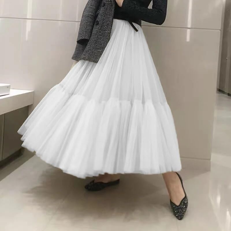 Runway Luxury Soft Tulle Skirt Hand-made Maxi Long Pleated Skirts Womens Vintage Petticoat Voile4