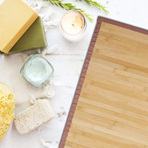 Relaxdays Natural Bamboo Bath Mat, Moisture-Resistant, Textile Border, Bathtub Rug, 80x45 cm, Brown, 80 x 45 cm