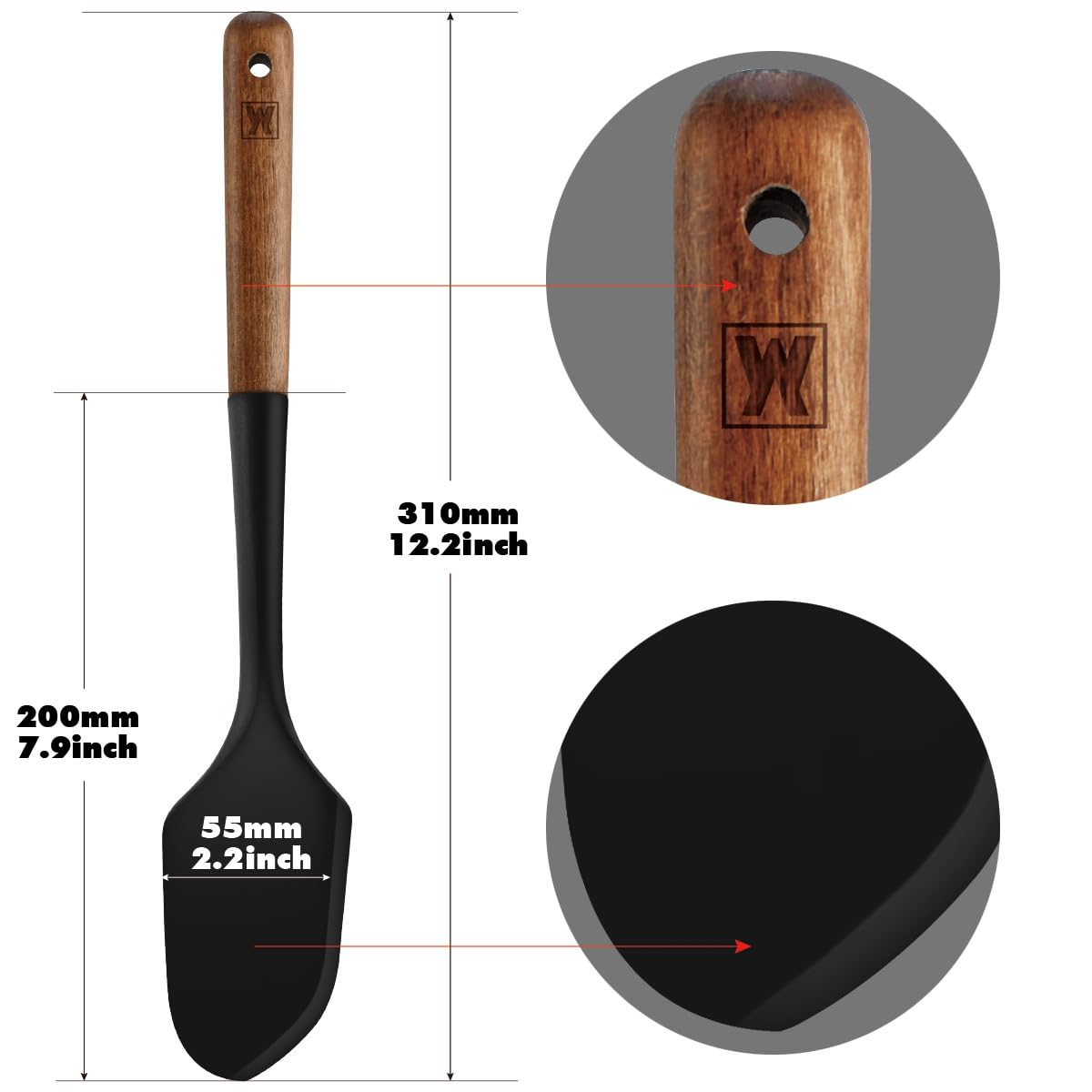 WAGENSTEIGER Espátula de silicona con mango de madera: espátula de cocina multiusos para untar y mezclar, utensilios de cocina resistentes al calor, sin BPA, protege las superficies con diseño de