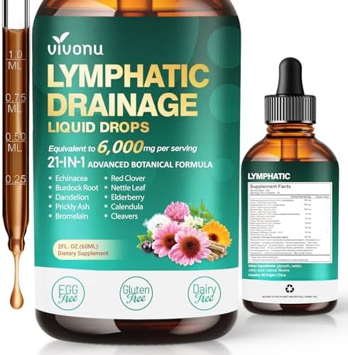 21-in-1 Lymphatic Drainage Drops for Liposomal, 6000mg Immune & Lymph System Support Supplement for Women & Men with Echinacea, Dandelion, Burdock, Bromelain, Calendula, Turmeric & More, 2 FL OZ
