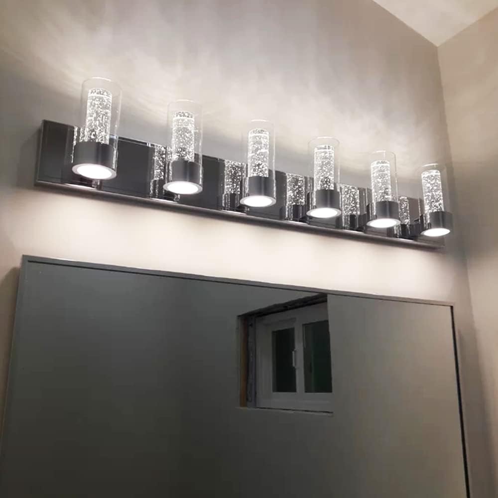 JINZO 48inch LED Bathroom Vanity Wall Light Fixture 6 Light Modern Wall Mount Light Polished
