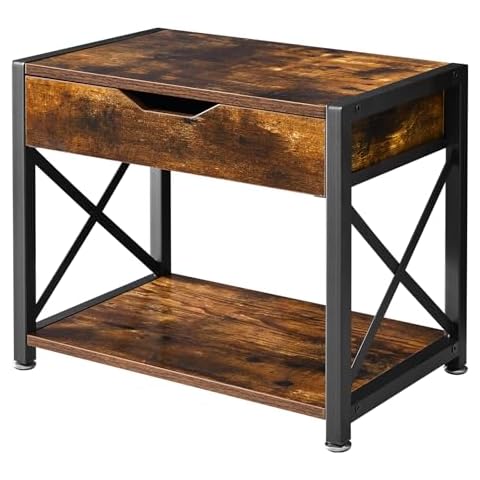 IBUYKE 2 Tier Desktop Printer Stand,Multi-Purpose Desk Organizer,Wooden Printer Stand with Drawer Storage for Folders,Books,for Fax Machine, Scanner,Home Office,Rustic Brown TLJ012H Cover