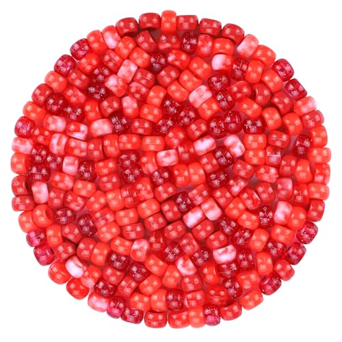 Plastic Pony Beads for Jewelry Making 1200 Pieces Multi-Color 0.35 x 0.22 Inch DIY Craft Beads for Bracelets and Hair Braids (Red Color Scheme 1200 Pieces)