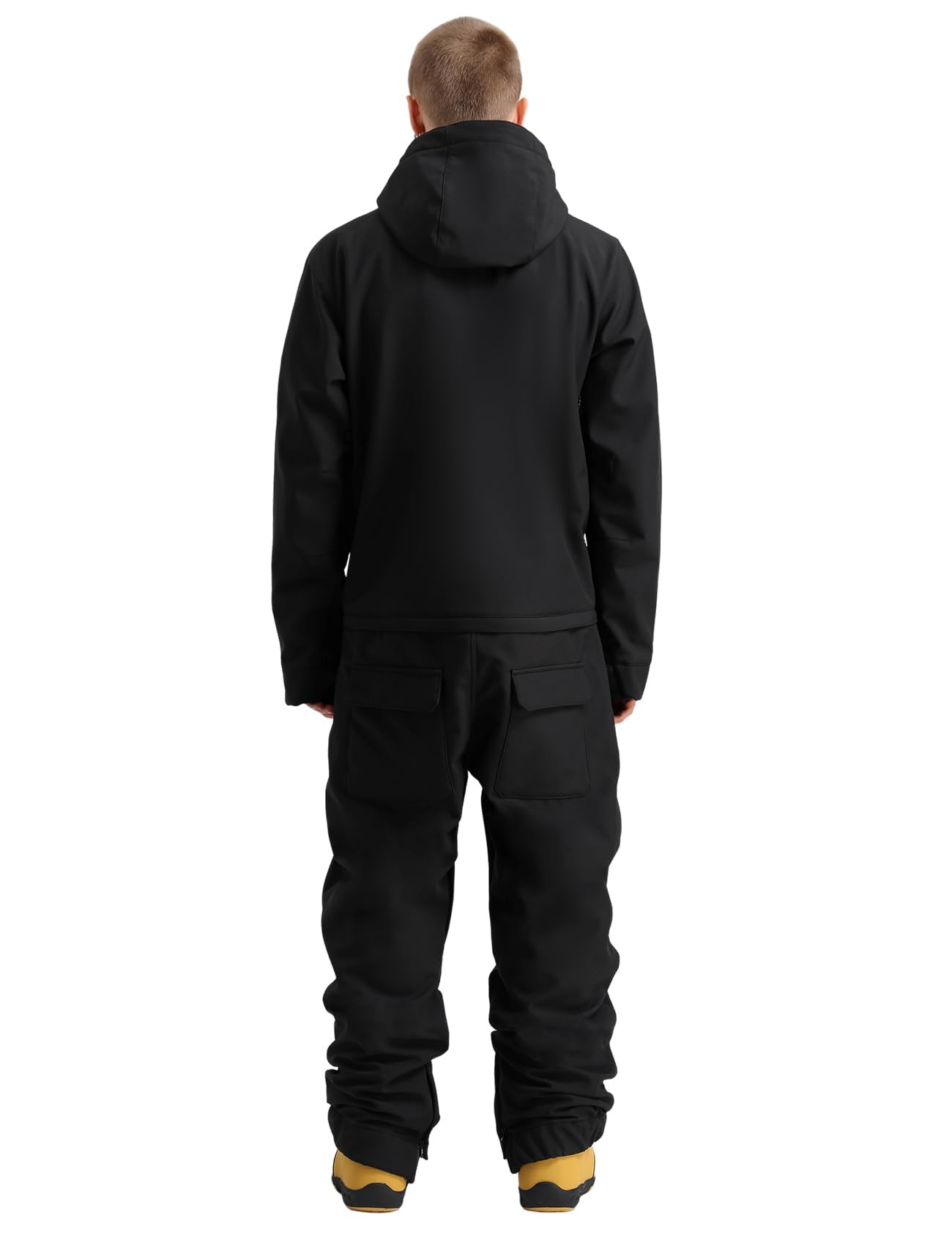 GSOU SNOW Combinaison de Ski/Snowboard Homme, Ample Baggy Multi-Poches à Capuche Imperméable Coupe-Vent Respirante Chaude
