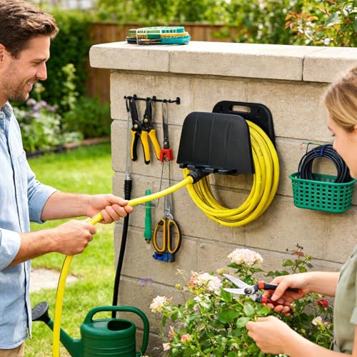 Support de tuyau d'eau mural robuste au design épuré pour terrasse et extérieur