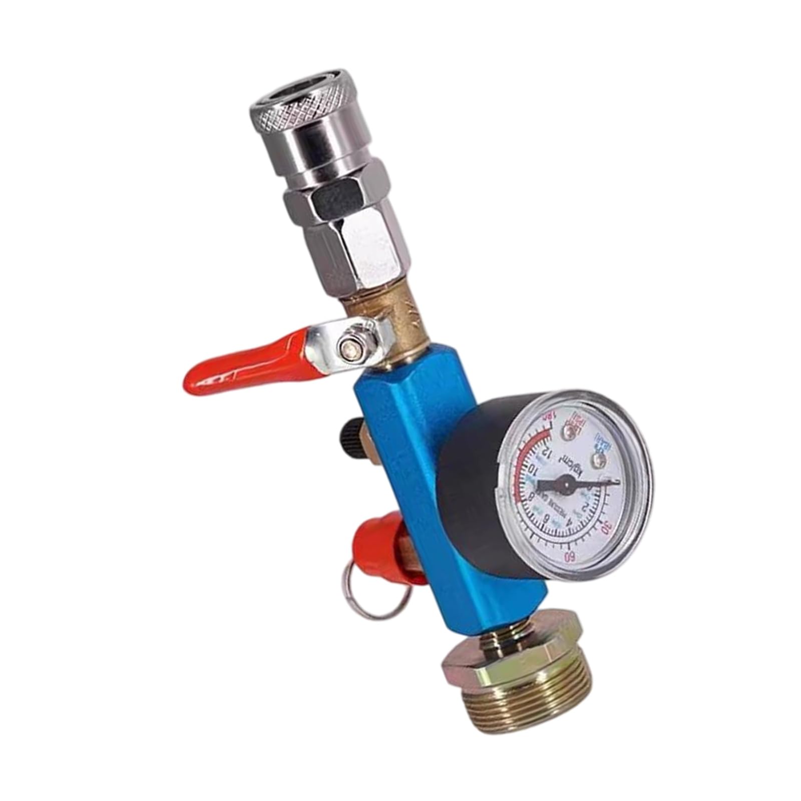 Pressure Cylinder Adapter with Gauge and Metal Threaded Connector, Portable Air Refill Fitting for Workshop Maintenance Air Cistern Adapter