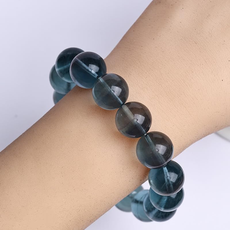 NIBHZ Bracciale a Filo Singolo con Fluorite Blu-Verde. Cristallo Bicolore | Bracciale con perline rotonde di agata per donna e uomo Bracciale elasticizzato con perline di pietre preziose lucide