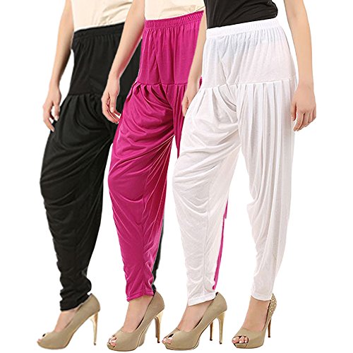 Image of Buy That Trendz Combo Offer (Pack of 3) Cotton Viscose Lycra Dhoti Patiyala Salwar Harem Bottoms Pants for Womens (White, Maroon, Black)