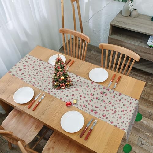 Chemin de table cerise rouge imprimé pour salle à manger et table basse - 8