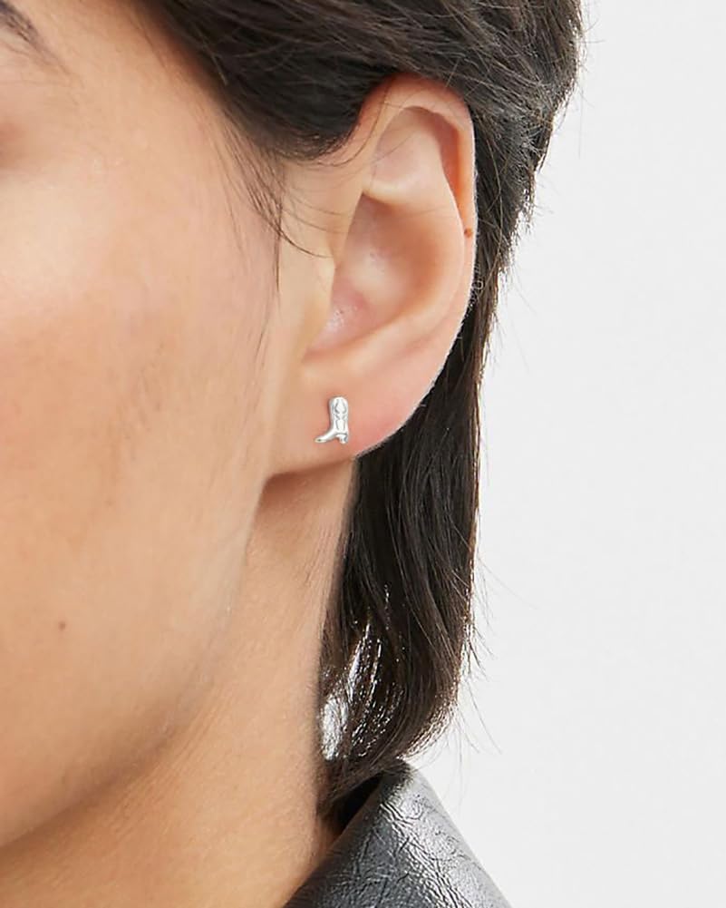 Flat Back Earrings- 14K Gold/White Gold Plated Tiny Bow Sun Moon Star Hammerhead Shark Dragon Cowboy Boot Palm Tree Softball Flatback Stud Earrings for Women Helix Jewelry - Image 4