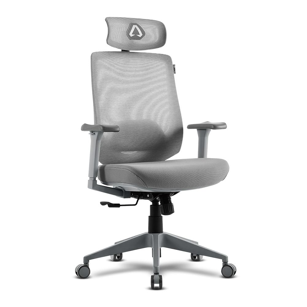 Alpha Gamer Stella - Silla de Oficina ergonómica, reposacabezas Ajustable, Respaldo de Malla, Transpirable, reposabrazos Ajustables 3D, Soporte Lumbar Ajustable, Capacidad de 120 kg (Gris)