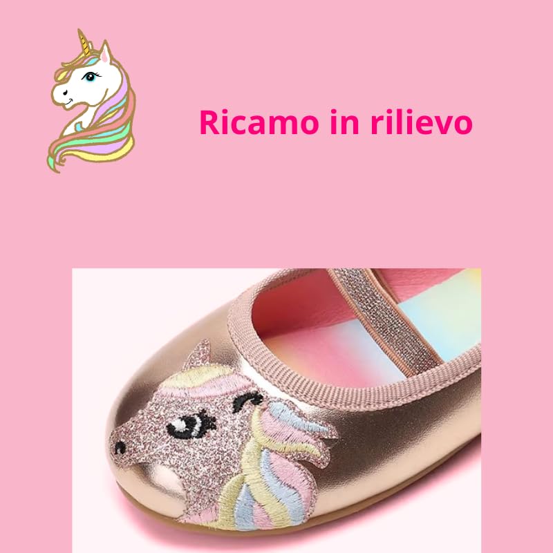 Ballerines pour Fille avec Licorne, Chaussures Basses Décontracté, Couleurs Métallisées, Semelle Arc-en-ciel Antidérapant