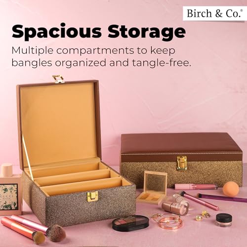 Image of Birch & Co. Bangle Organizer - Bangles Box for Women - Chudi Box for Bridal - Bangle Storage Box for Bride, Durable & Elegant Bangle Holder, Small, Gold,Engineered Wood