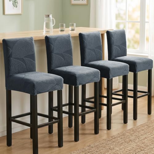 Image of HAOYONG Bar Stool Covers, Stretch Counter Stool Pub Chair Slipcover Washable Counter Height Chair Covers for Kitchen Dining Room Cafe Set of 2 (Dark Gray)