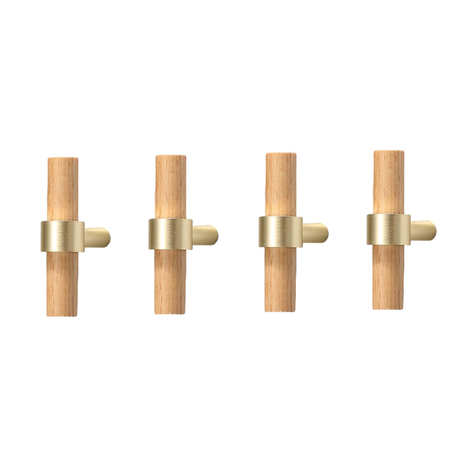 ITTRUH Wood Drawer Knobs,Dresser 4Pcs Beech Copper Brushed Solid Handle Cabinet Door Log Wardrobe Chinese(Single Hole)