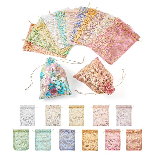 Sacs en organza pour mariage et baptême avec pochettes roses dorées
