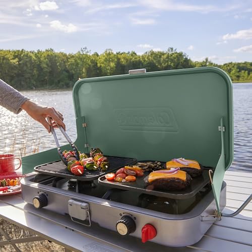 Image of Coleman Cascade 3-in-1 Outdoor Camp Stove, Portable Cooktop with Included Cast-Iron Grill & Griddle Accessories, 24,000 BTUs of Power for Camping, Tailgating, Grilling