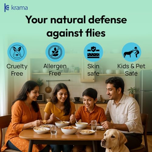 Image of Krama Natural Fly Insect Repellent Spray 600ml (Vegan /No-Killling) Bees,Fruit,Drain & House Flies Insect Repellent For Home, Kitchen & Outdoor - Neem,Eucalyptus & | Citrus Kids & Pet Safe 300ml Each