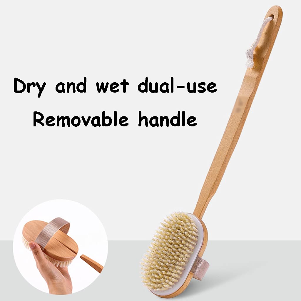 Cepillo para el Cuerpo para Cepillado en seco Depurador Corporal Desmontable Natural para Cabello húmedo y seco, Cepillo para la Piel Suave y elástico con cerdas Naturales, Mango de Haya an