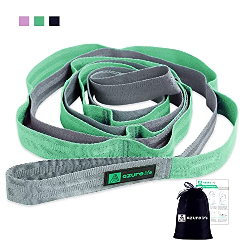 A Azurelife Premium Durable Cotton Stretch Strap With Loops, Non-Elastic Yoga Strap For Stretching, Multi-Loop Fitness Stretch Band For Physical Therapy, Yoga, Pilates&Dance (Green - 12 Loops) #TOP1
