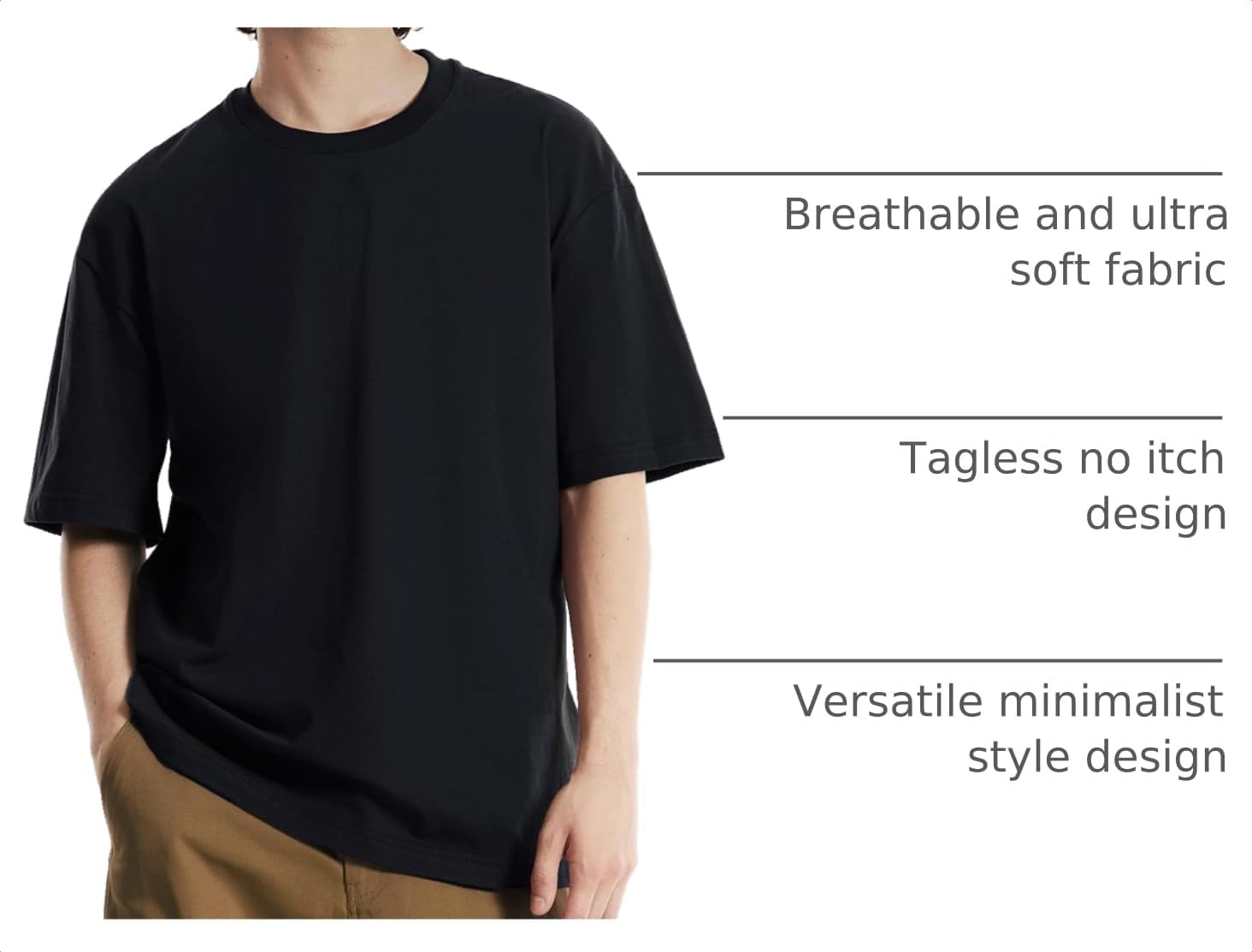 3 Pack Oversized T Shirts for Men Heavyweight Loose Fit Tees image 4