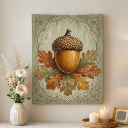Lienzo de hojas de roble decorativo, cuadros para sala de estar y paredes verdes
