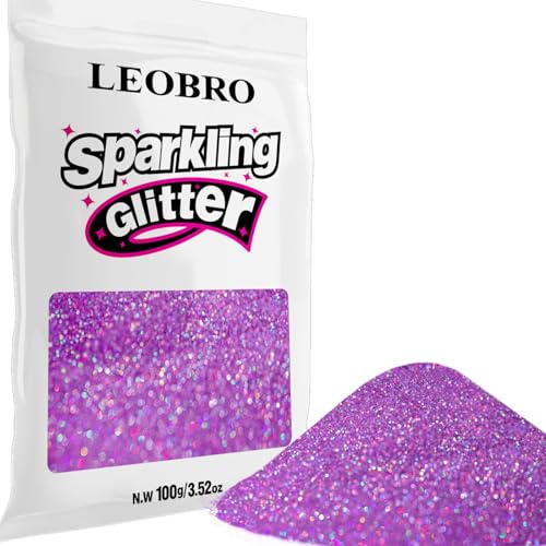 LEOBRO Purple Glitter 100g / 3.5 oz Holographic Fine Glitter for Crafts Resin DIY Jewelry Keychains Flowers Party Decorations Holographic Light Purple