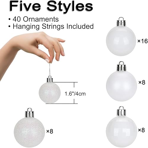 Miniatura 7 de Adornos de bolas de Navidad de 1.57 pulgadas en color blanco perla, 40 piezas, adornos de Navidad irrompibles, conjunto de adornos de Halloween,