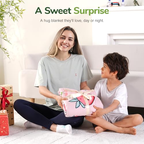 Image of Sivio Weighted Blanket 7lbs, Cooling Summer Lap Blanket for Sleep, Breathable Heavy Blankets, Washable Cute Small Throw Blankets, 41 inchx60 inch, Pink Strawberry