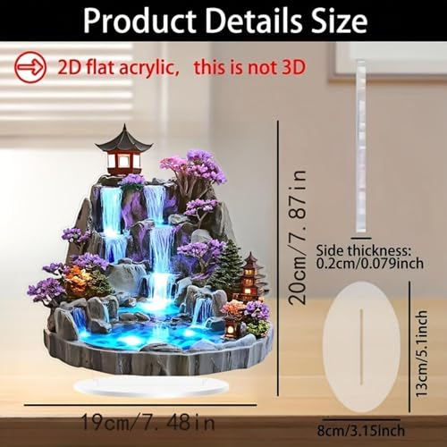 Image of Acrylic 2D Water Fountain Decor | Desktop Tabletop Floating Waterfall Ornament for Living Room, Bedroom, Office & Study | Lightweight Waterproof Design for Creative Home Decoration