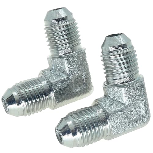 Image of 2 Pcs Hydraulic Fitting 1 /4 inch JIC (7 /16 inch-20) 37 Flare Male x 1 /4 inch JIC (7 /16 inch-20) 37 Flare Male Elbow Adapter Steel Plated