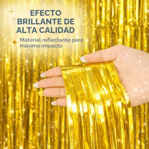 Miniatura 3 de Cortina De Oropel Dorada 200 X 100 Cm Cortina Con Purpurina Para Marcos De Puertas Como Decoración, Fiestas, Bodas, Cumpleaños Para Niños Y Adultos Dorado
