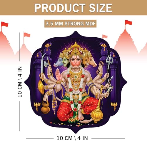 Image of BerryBox Panchmukhi Hanuman MDF Sticker Wall Frame Door Vastu Dosh Rectification Remedy Of Home, Office And Factory MDF Photo Poster with self adhesive tape 4 inch (Style 5)