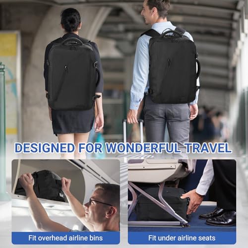 Star Cloud Handgepäck Rucksack, 40L Groß Reiserucksack Kofferrucksack Flugzeug Tasche, Travel Backpack Carry On Luggage für 17 Zoll Laptop, Reisetasche Koffer Herren Damen Cabin Bag für Reise, Schwarz