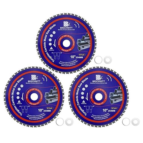 10" Metal Cutting Circular Saw Blade - BRSCHNITT 3pcs Tungsten Carbide Tipped TCT Saw Blades for Iron, Iron Pipe, Ferrous Metals 50T Arbor:1-3/16"/1"/5/8"