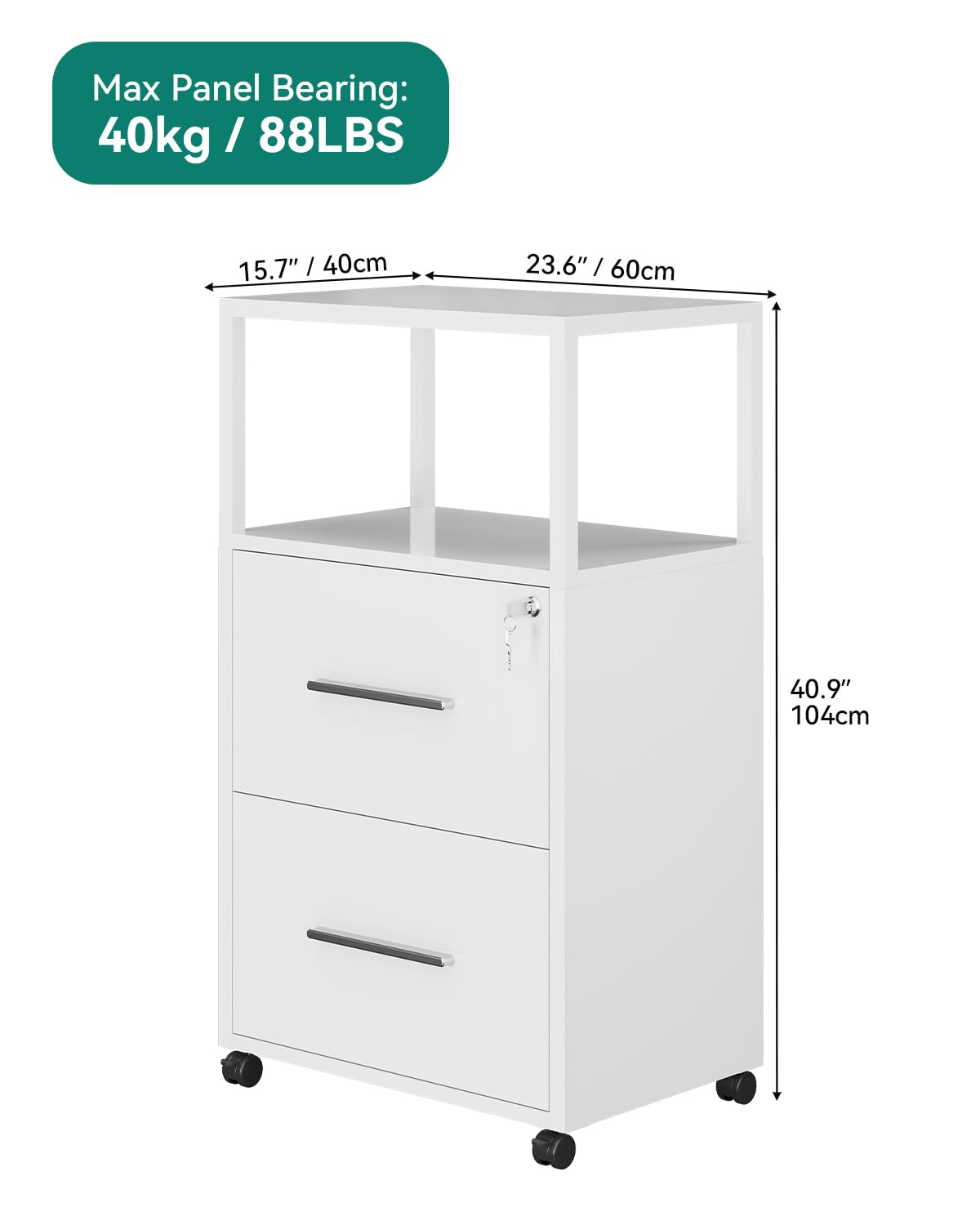 YITAHOME Druckertisch mit Rädern, 104CM Tall Aktenschrank mit Stahlböden, Mobiler Aktenschrank Druckerständer, Bürocontainer Rollschrank, Schubladenkommode für Zuhause Büro, 104x60x40 cm, Weiß