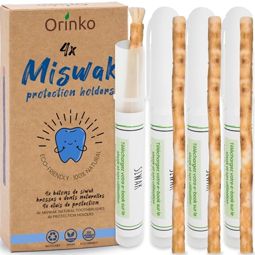 ORINKO Siwak x4 avec 4 Étuis de Protection, Brosse à Dents Naturelle, Nettoyant, Désinfectant, Blanchissant, Écologique, Biodégradable et Végan, Ebook Offert ORINKO Siwak x4 avec 4 Étuis de Protection, Brosse à Dents Naturelle, Nettoyant, Désinfectant, Blanchissant, Écologique, Biodégradable et Végan, Ebook Offert