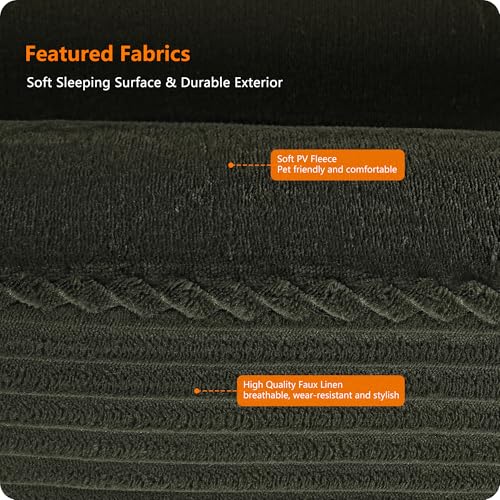 HMTOPE Hundebett, Hundesofa, Hundematte aus Cord, S/M/L, rutschfest, Abnehmbar und Waschbar, Weich und Atmungsaktiv, Olivgrün, 110 x 85 x 27 cm