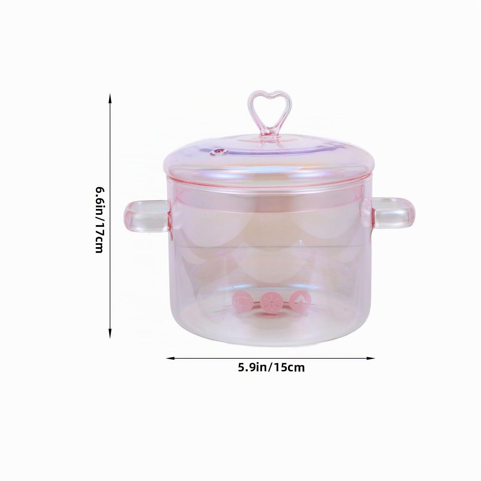 ERINGOGO Casserole en verre avec couvercle poignée - 1. 5 L/50 Oz Casserole avec couvercle en verre Ustensiles de cuisine en borosilicate Pot à soupe transparent - Rose